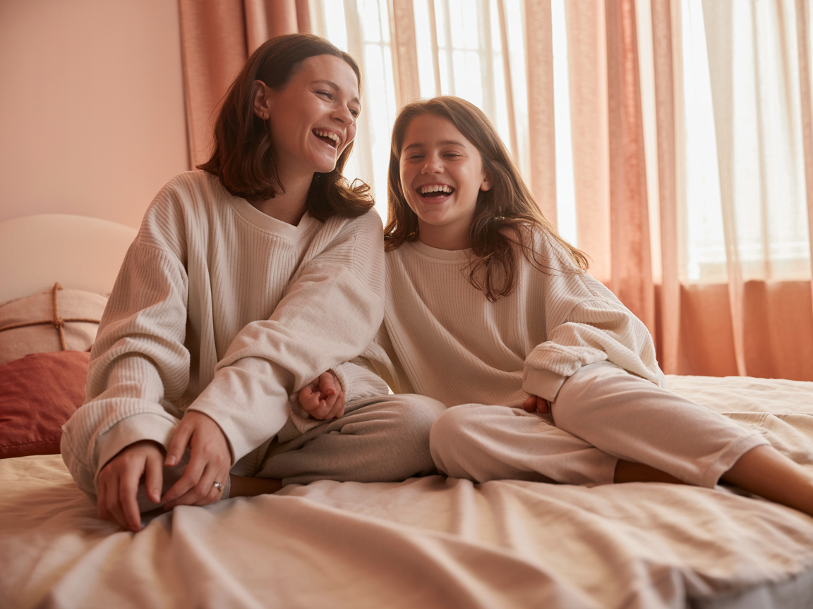 Mother and daughter sharing a cozy moment