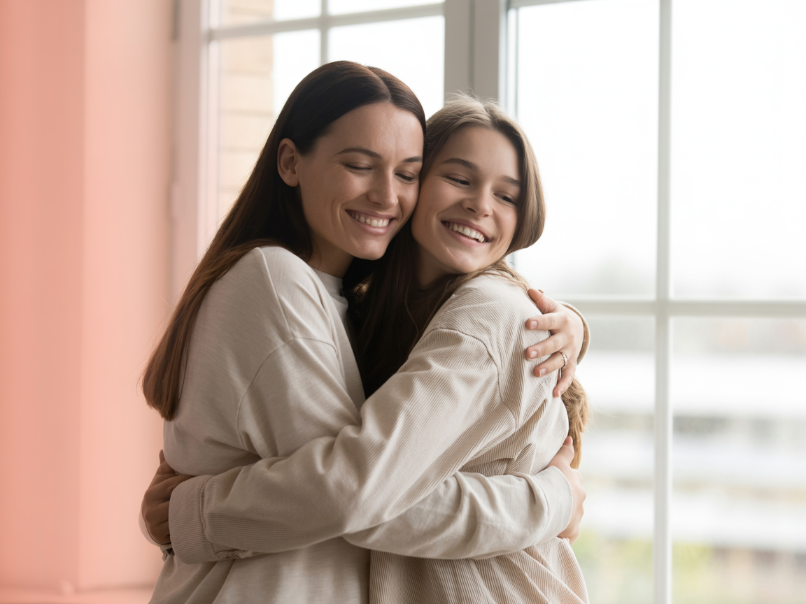 Mother embracing her daughter